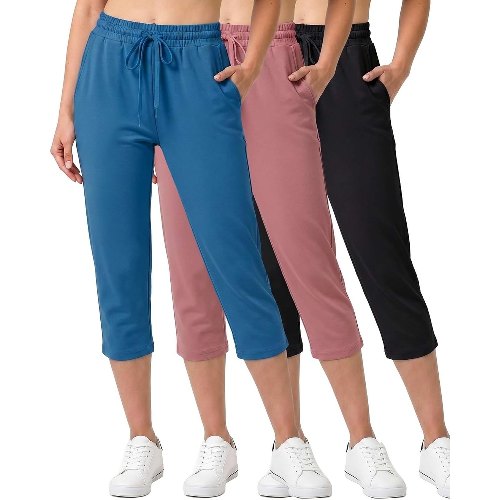 image:image3 Pack Womens Capri Pants Athletic Casual Sweatpants Summer Yoga PocketsSet 6
