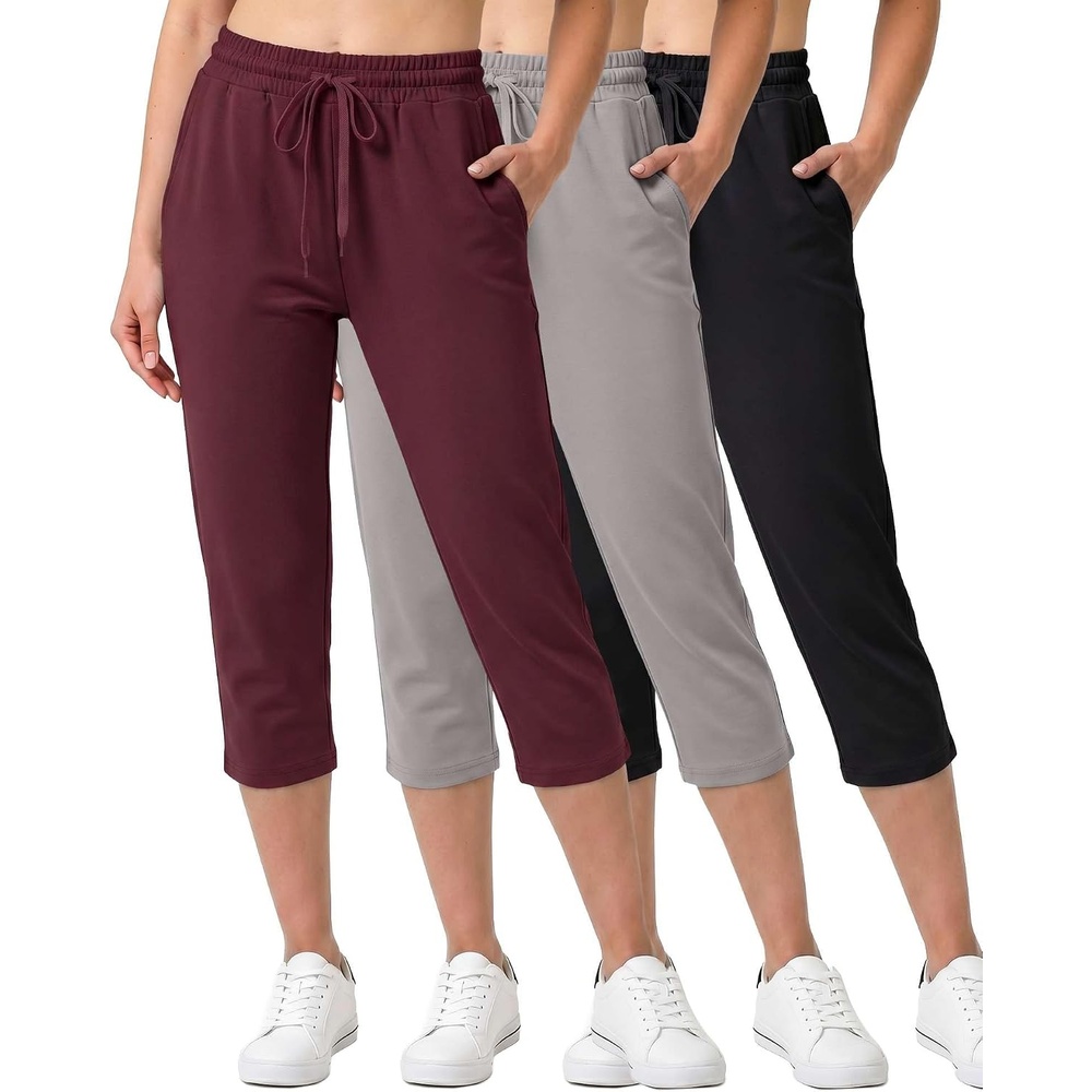 image:image3 Pack Womens Capri Pants Athletic Casual Sweatpants Summer Yoga PocketsSet 8
