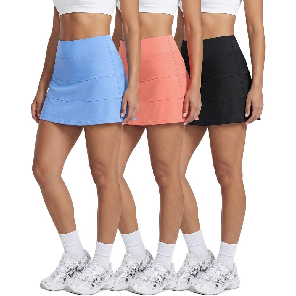 image:image3 Pack Womens Tiered Skorts Skirts Built in Shorts Pockets Tennis GolfSet 4