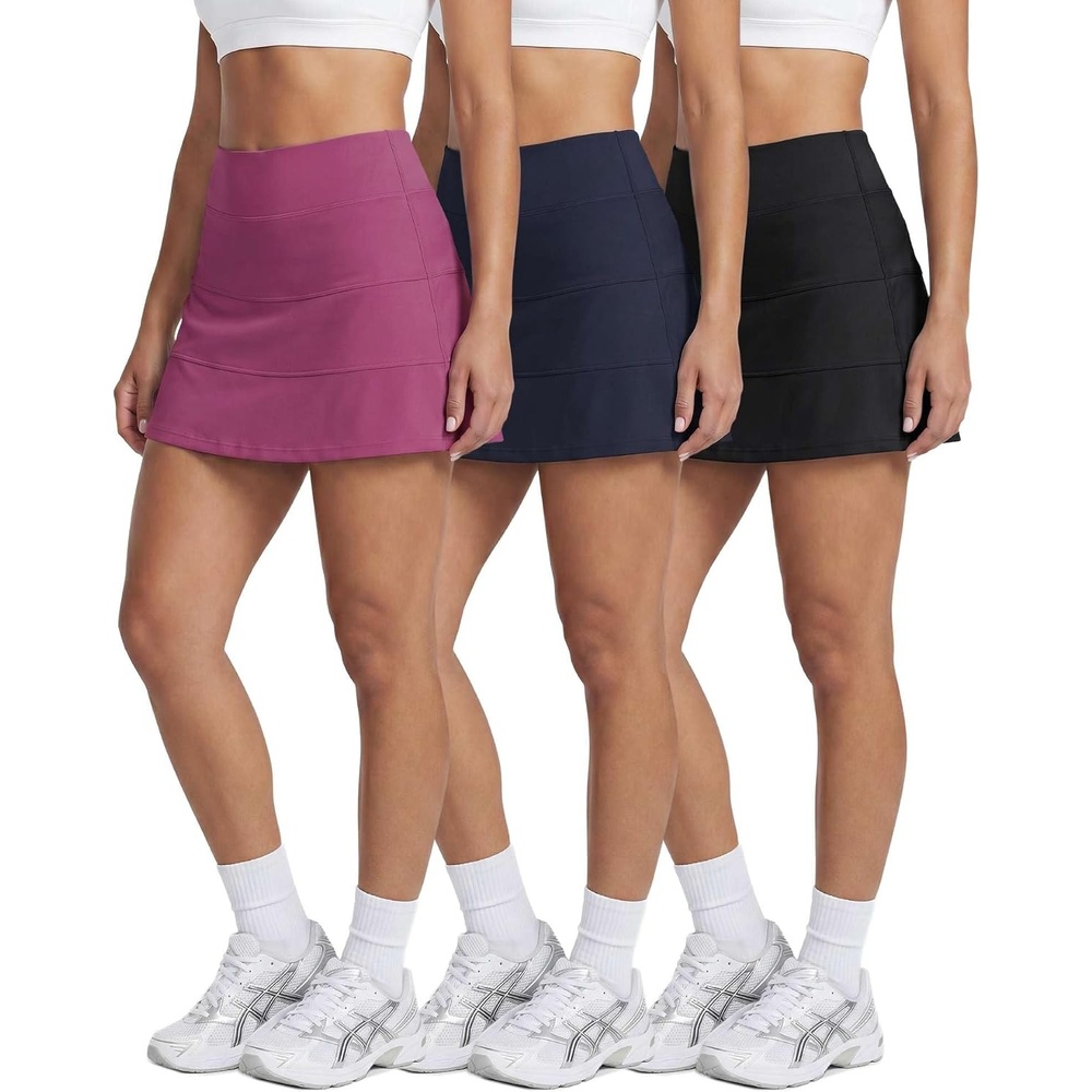 image:image3 Pack Womens Tiered Skorts Skirts Built in Shorts Pockets Tennis GolfSet 5