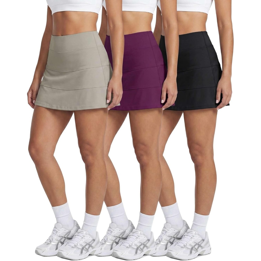 image:image3 Pack Womens Tiered Skorts Skirts Built in Shorts Pockets Tennis GolfSet 6