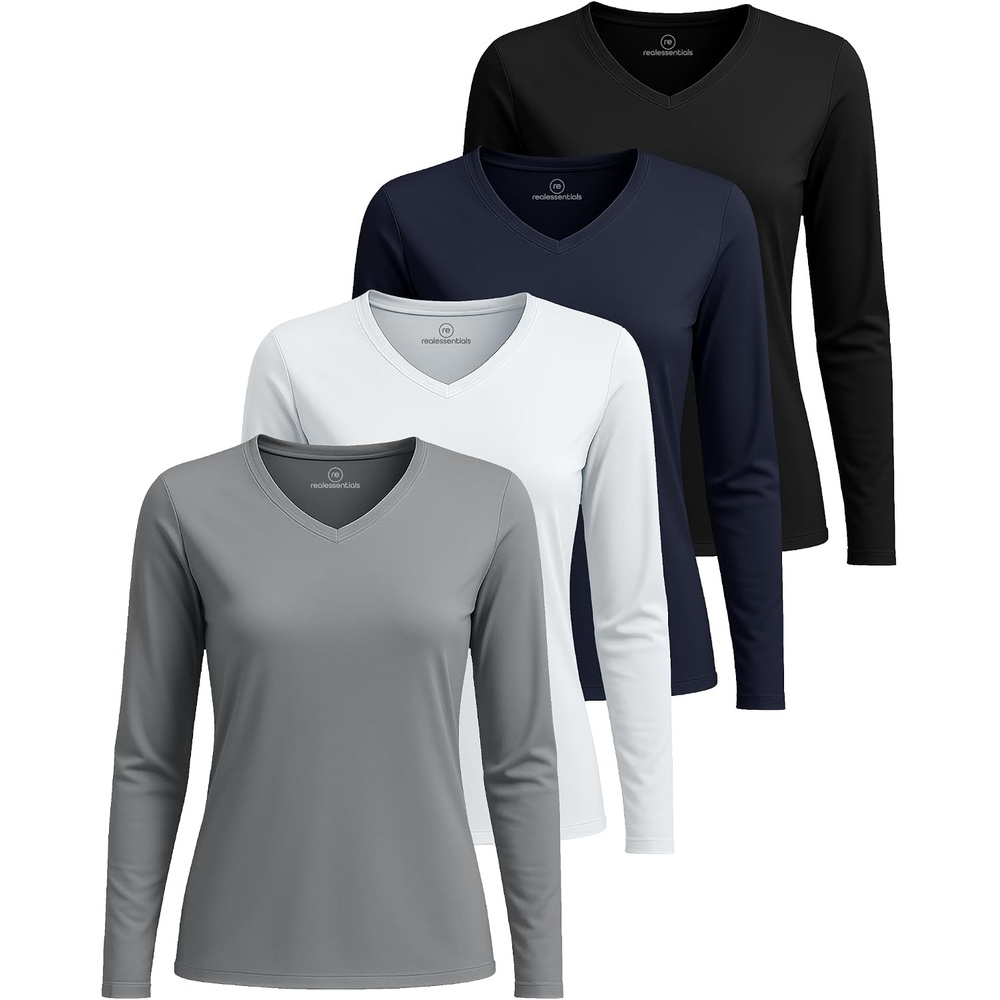 image:image4 Pack Womens Dry Fit Long Sleeve V Neck Tops Workout Athletic Tees ShirtsSet 11