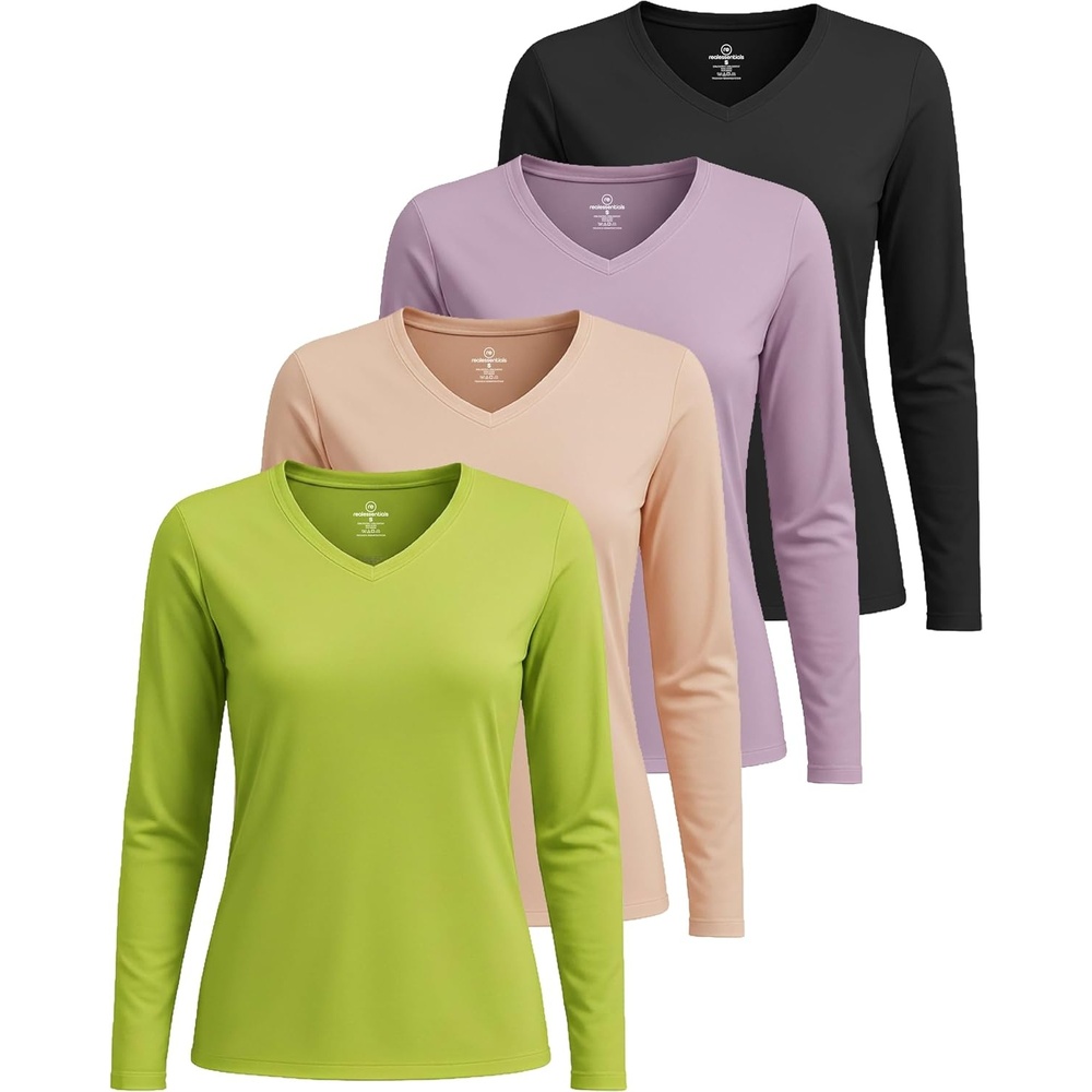image:image4 Pack Womens Dry Fit Long Sleeve V Neck Tops Workout Athletic Tees ShirtsSet 3