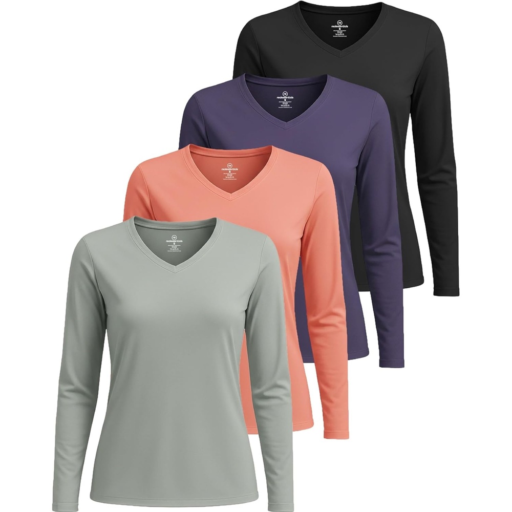 image:image4 Pack Womens Dry Fit Long Sleeve V Neck Tops Workout Athletic Tees ShirtsSet 5