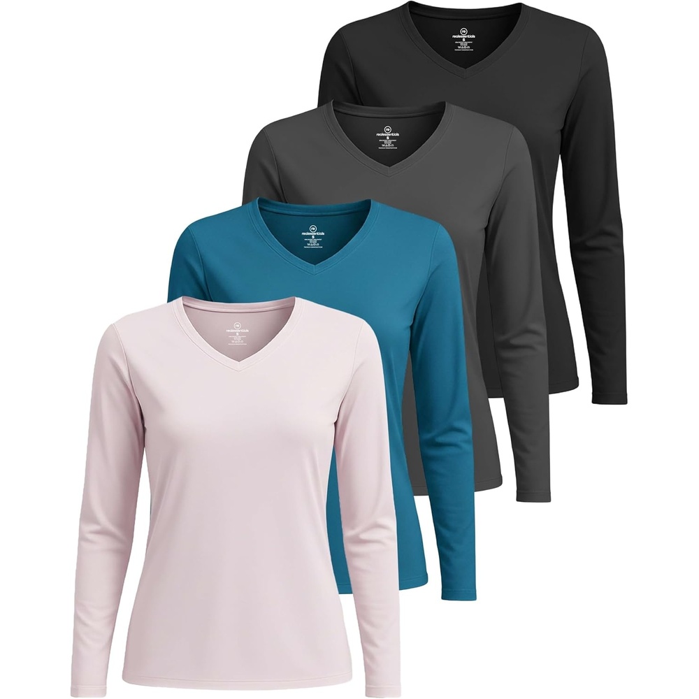 image:image4 Pack Womens Dry Fit Long Sleeve V Neck Tops Workout Athletic Tees ShirtsSet 6