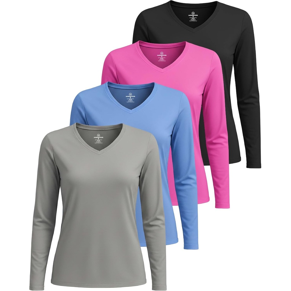 image:image4 Pack Womens Dry Fit Long Sleeve V Neck Tops Workout Athletic Tees ShirtsSet 9