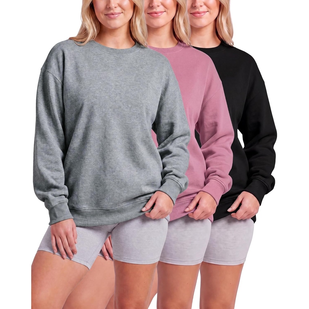 image:imageReal Essentials Ladies LS Fleece Oversized Crew Neck SweatshirtSolid Black  Solid Cashmere Rose  Grey Heather