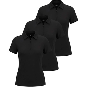 3 Pack Women’s Dry Fit Golf Polo Shirts with Zipper Short Sleeve Collared(Solid Black  Solid Black  Solid Black)