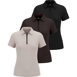 3 Pack Women’s Dry Fit Golf Polo Shirts with Zipper Short Sleeve Collared(Solid Black  Solid Chocolate Torte  Solid Moonbeam)