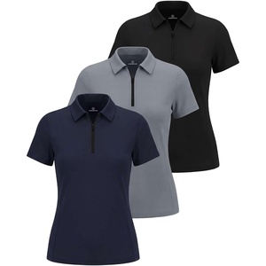 3 Pack Women’s Dry Fit Golf Polo Shirts with Zipper Short Sleeve Collared(Solid Black  Solid Navy Blazer  Solid Quiet Shade)