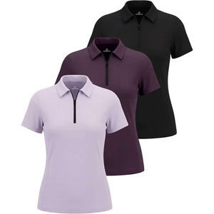 3 Pack Women’s Dry Fit Golf Polo Shirts with Zipper Short Sleeve Collared(Solid Black  Solid Plum Perfect  Solid Orchid Petal)