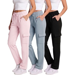 3 Pack Women’s Fleece Cargo Sweatpants Lounge Casual Sweat Pants Pockets(Solid Black  Solid Citadel  Solid Pale Lilac)