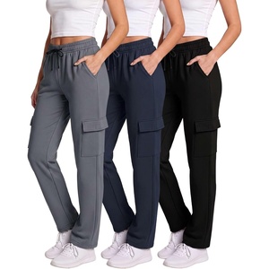 3 Pack Women’s Fleece Cargo Sweatpants Lounge Casual Sweat Pants Pockets(Solid Black  Solid Navy Blazer  Solid Quiet Shade)