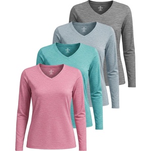 4 Pack Women’s Dry Fit Long Sleeve V Neck Tops Workout Athletic Tees Shirts(Set 1)