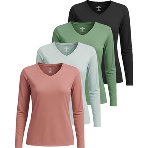 4 Pack Women’s Dry Fit Long Sleeve V Neck Tops Workout Athletic Tees Shirts(Set 4)