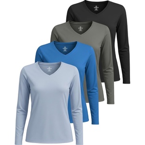 4 Pack Women’s Dry Fit Long Sleeve V Neck Tops Workout Athletic Tees Shirts(Set 7)