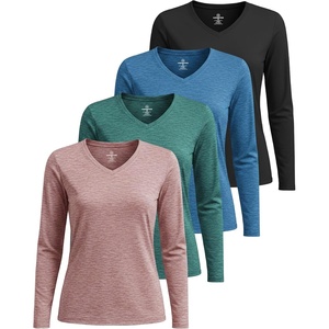 4 Pack Women’s Dry Fit Long Sleeve V Neck Tops Workout Athletic Tees Shirts(Set 8)