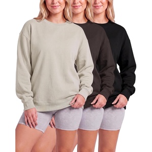Real Essentials Ladies LS Fleece Oversized Crew Neck Sweatshirt(Solid Black  Solid Chocolate Torte  Solid Moonbeam)