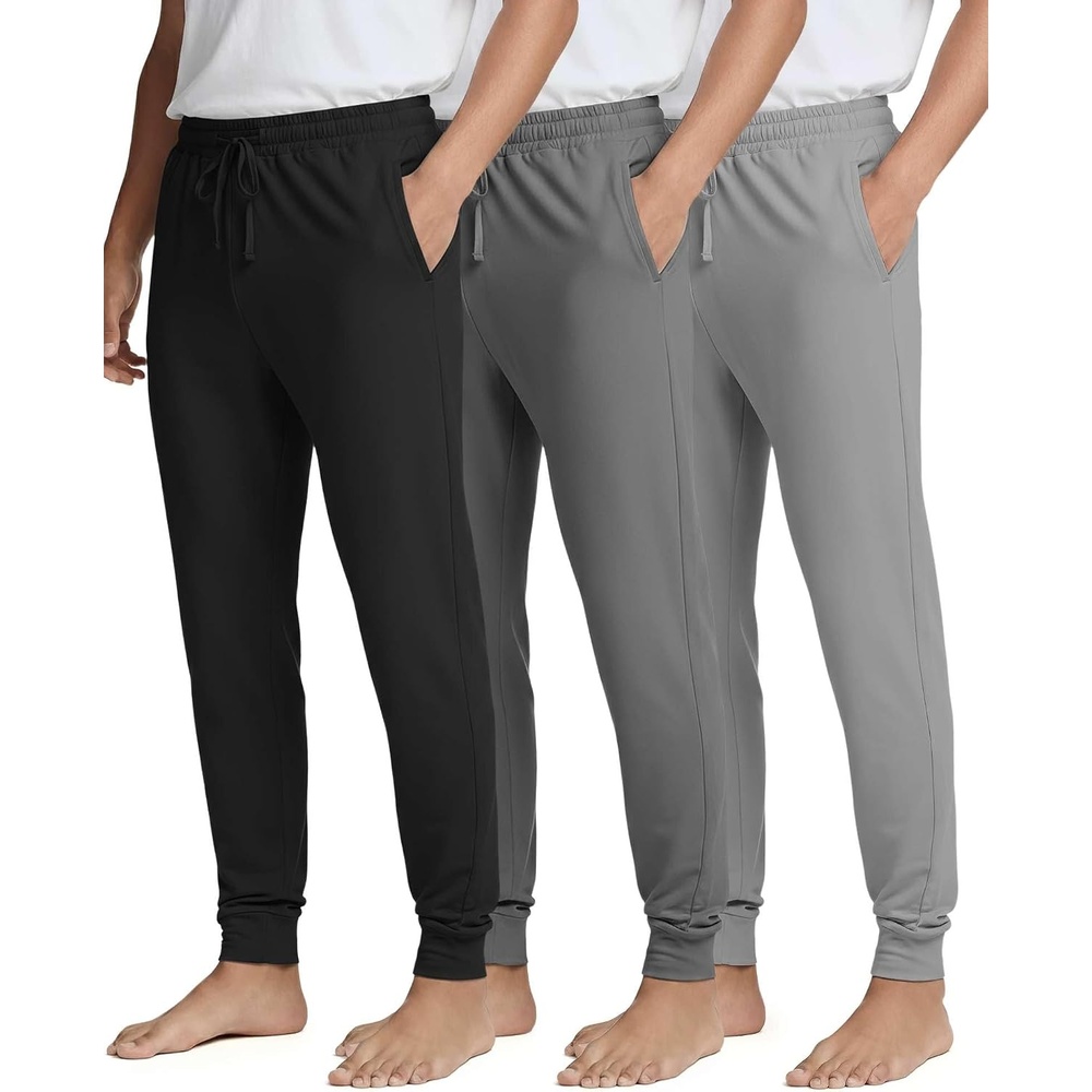 image:image3 Pack Mens Pajama Pants Joggers Lounge Sweatpants Sleep Bottoms Cuffed PJs