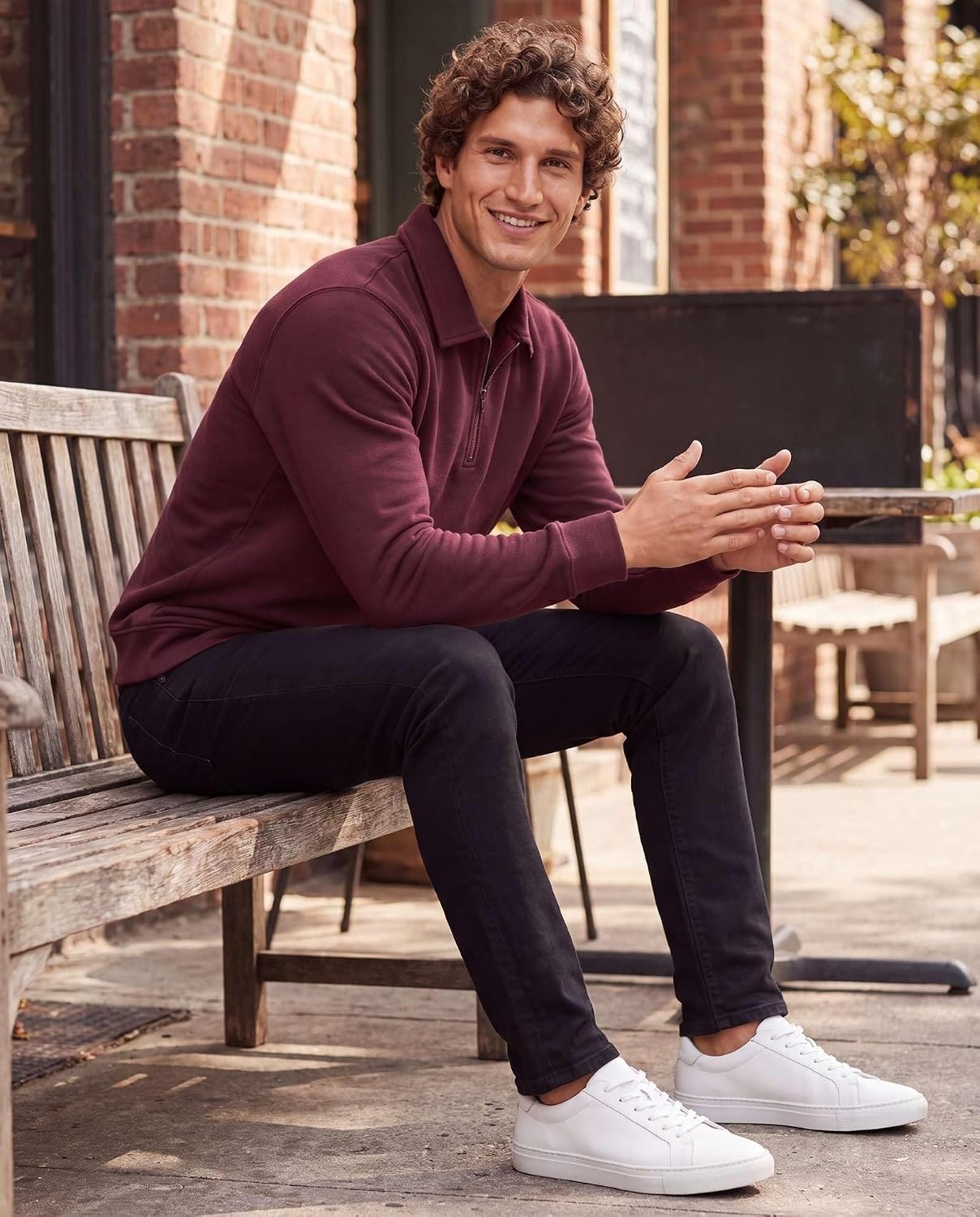 image:image2 Pack Mens Fleece Quarter Zip Sweatshirt Sweater Collared Long Sleeve TopSolid Burgundy Grey Heather