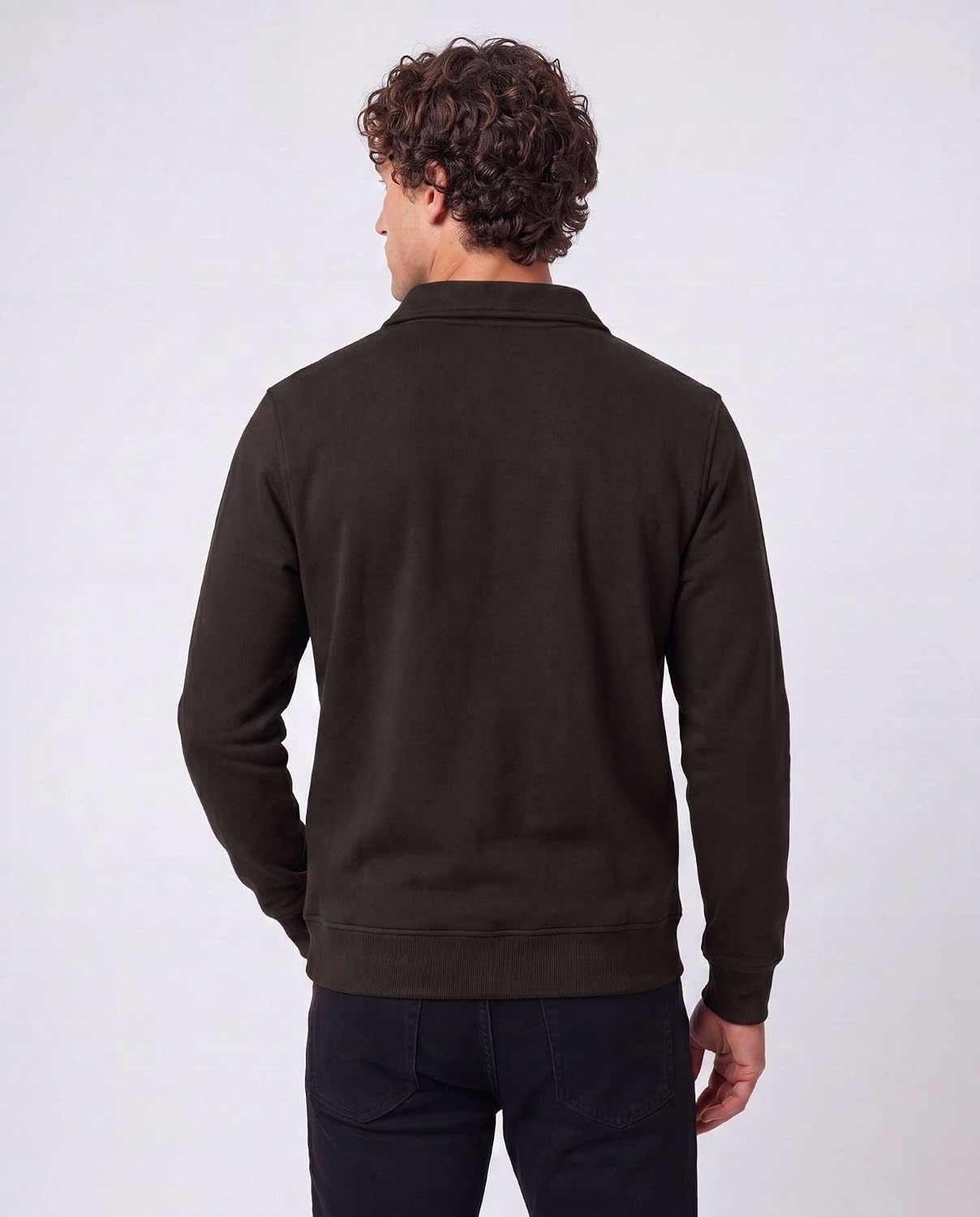 image:image2 Pack Mens Fleece Quarter Zip Sweatshirt Sweater Collared Long Sleeve TopSolid Chocolate Torte Solid Pine Grove