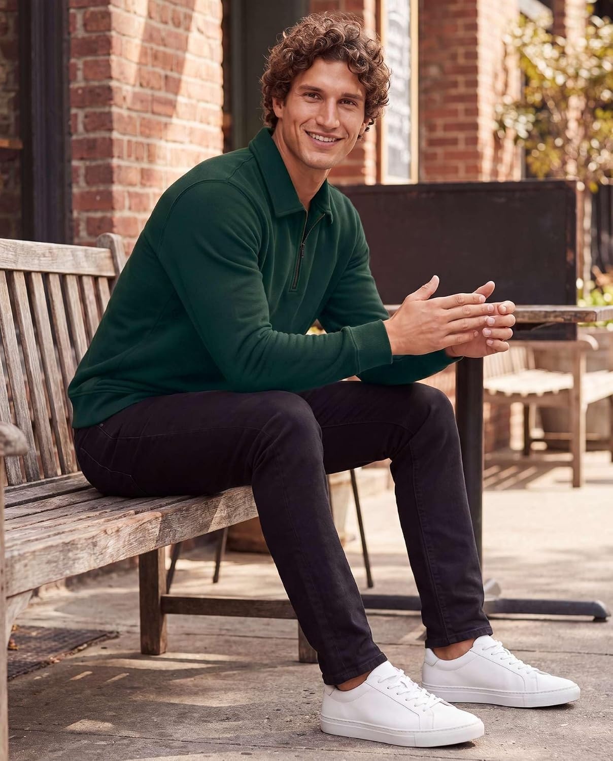 image:image2 Pack Mens Fleece Quarter Zip Sweatshirt Sweater Collared Long Sleeve TopSolid Chocolate Torte Solid Pine Grove