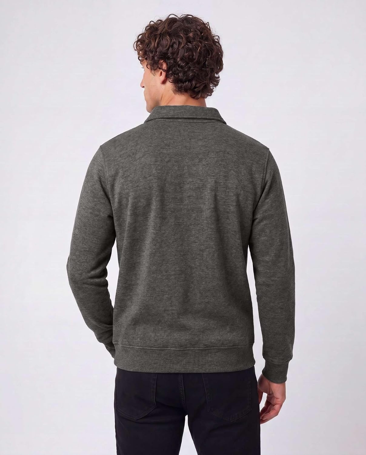 image:image2 Pack Mens Fleece Quarter Zip Sweatshirt Sweater Collared Long Sleeve TopSolid Navy Blazer Charcoal Heather