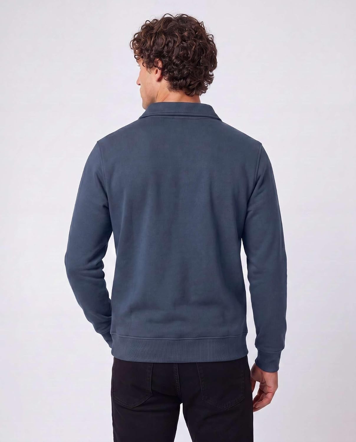 image:image2 Pack Mens Fleece Quarter Zip Sweatshirt Sweater Collared Long Sleeve TopSolid Navy Blazer Solid Vintage Indigo