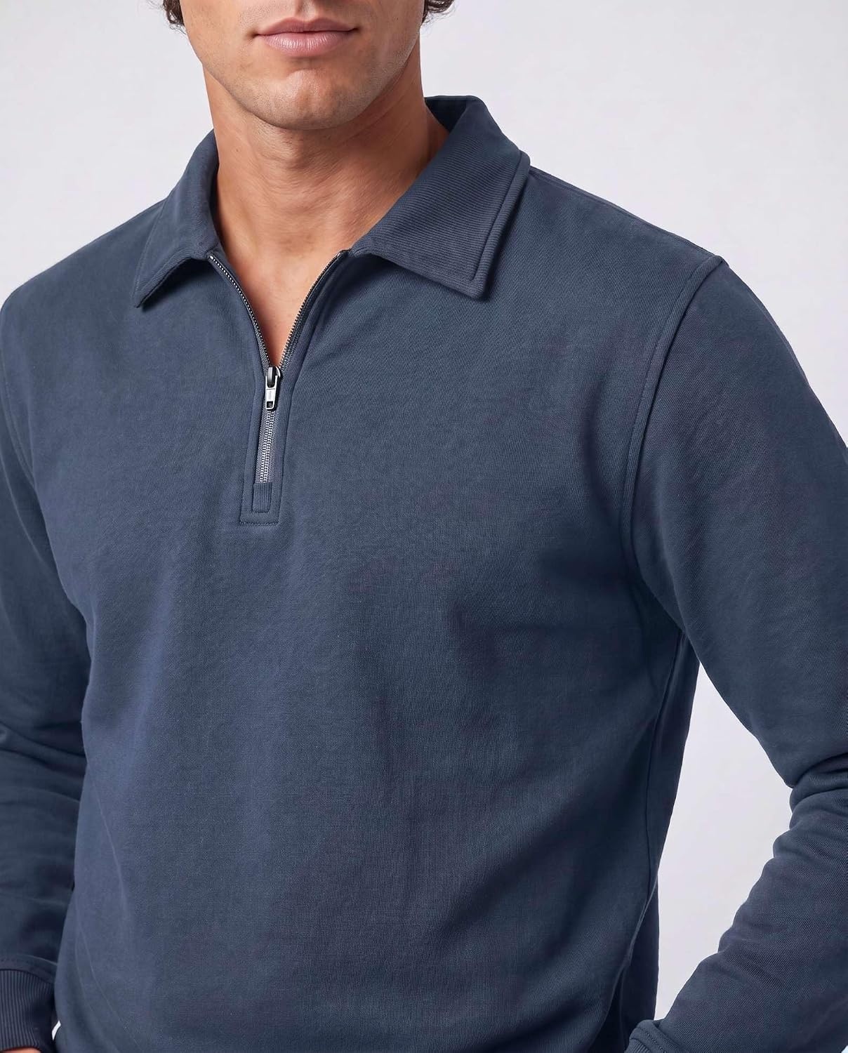 image:image2 Pack Mens Fleece Quarter Zip Sweatshirt Sweater Collared Long Sleeve TopSolid Navy Blazer Solid Vintage Indigo