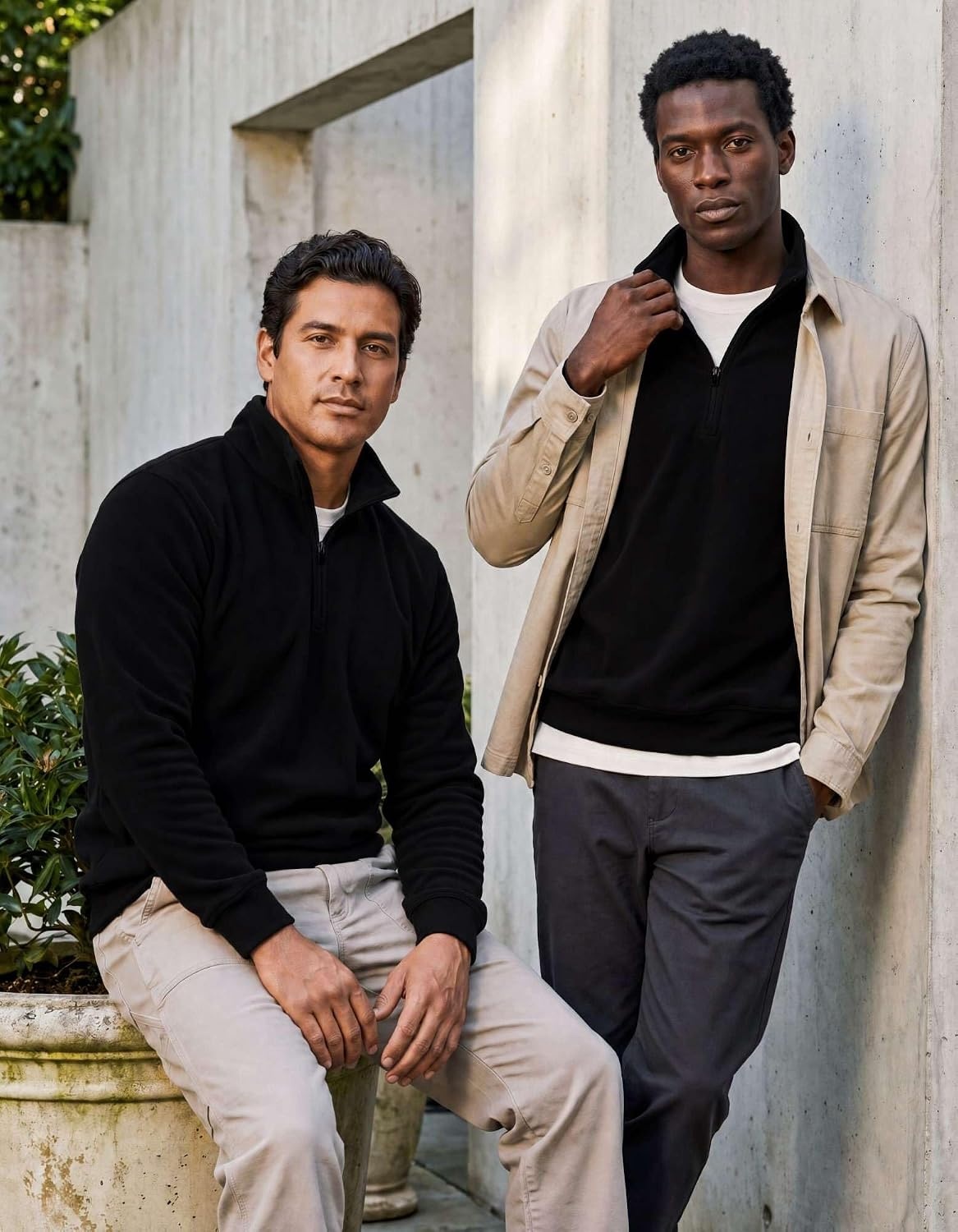 image:image2 Pack Mens Fleece Sweatshirt Sweater Half Zip Pullover Long Sleeve CasualSolid Black Solid Black