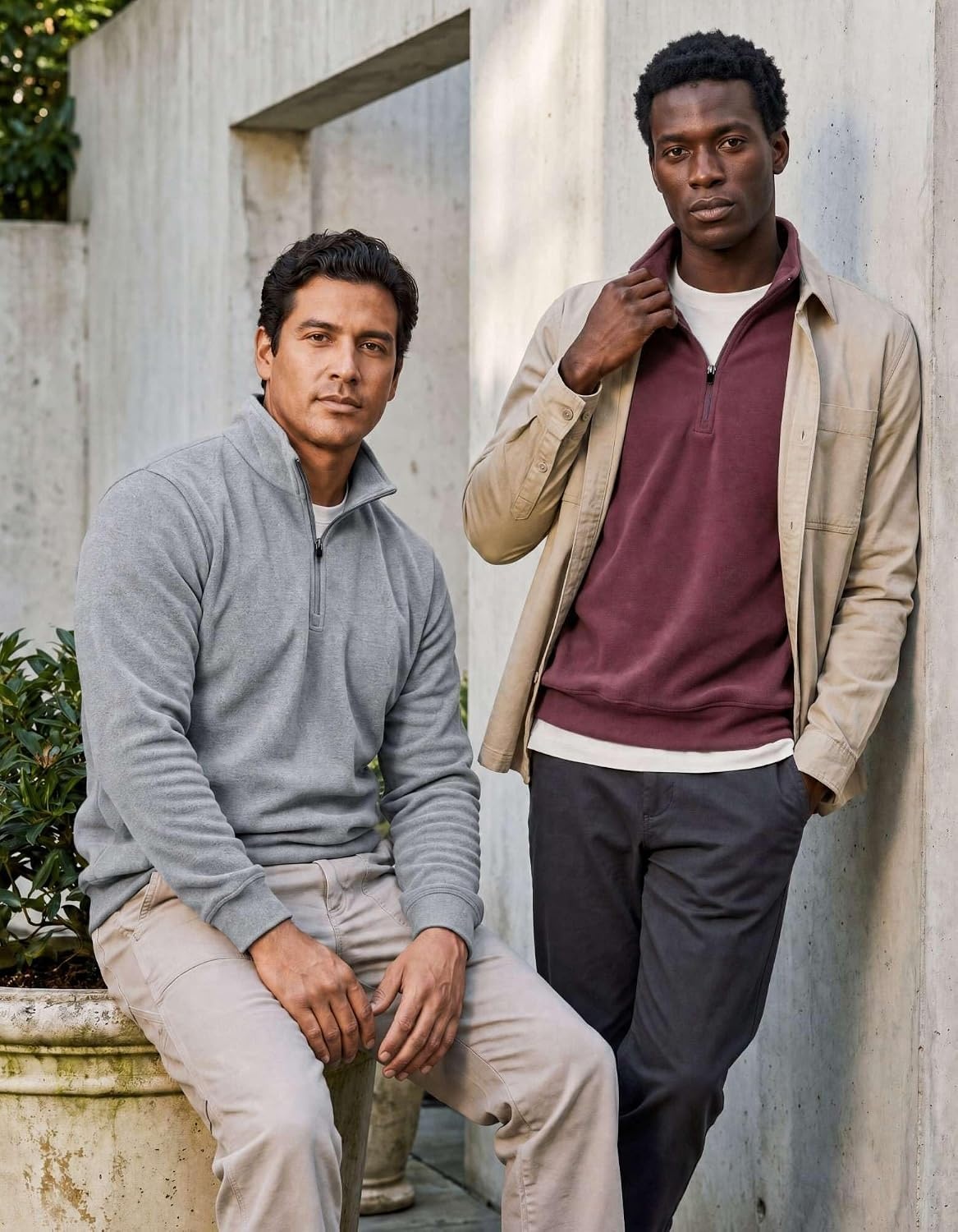 image:image2 Pack Mens Fleece Sweatshirt Sweater Half Zip Pullover Long Sleeve CasualSolid Burgundy Grey Heather
