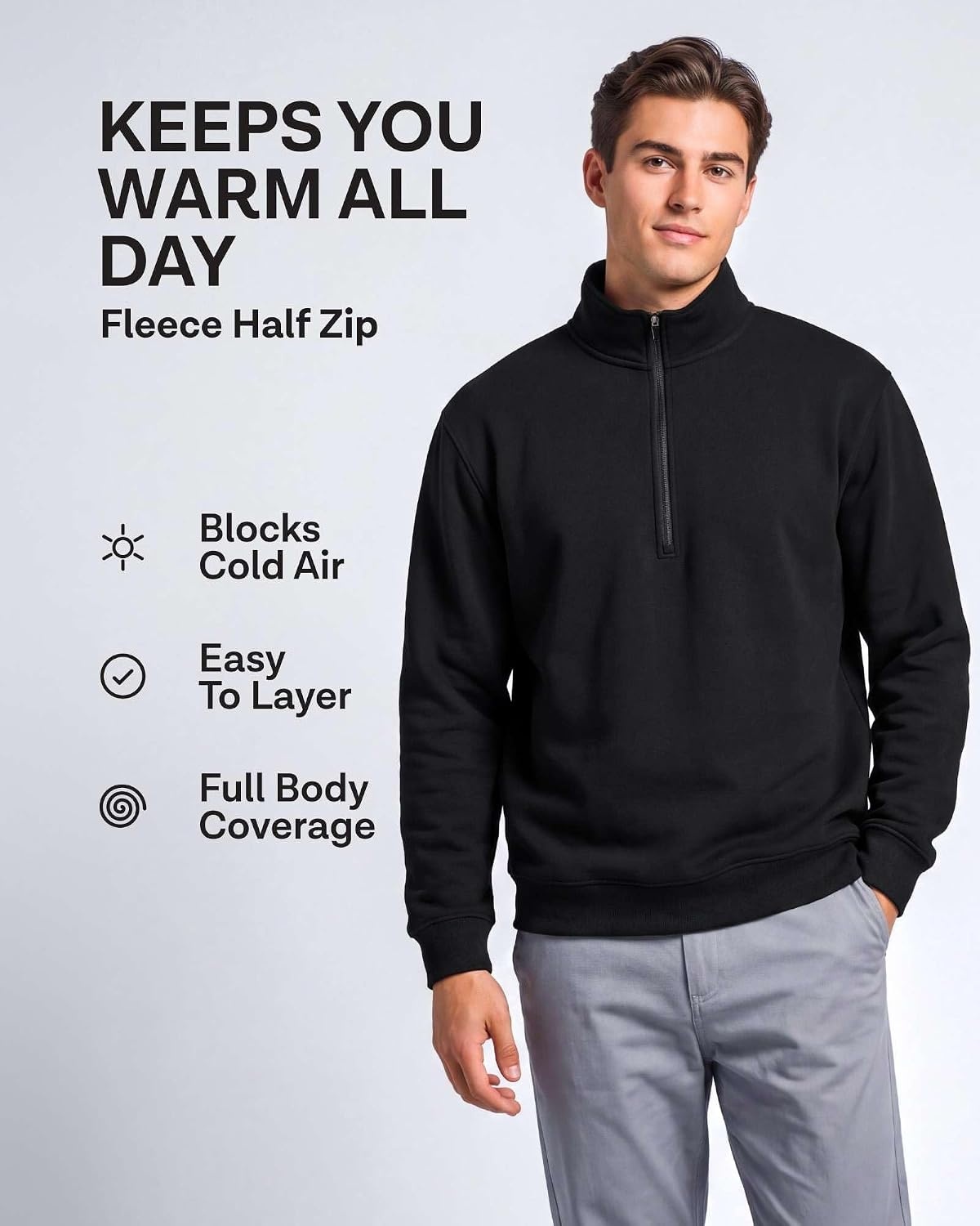image:image2 Pack Mens Fleece Sweatshirt Sweater Half Zip Pullover Long Sleeve CasualSolid Chocolate Torte Solid Pine Grove