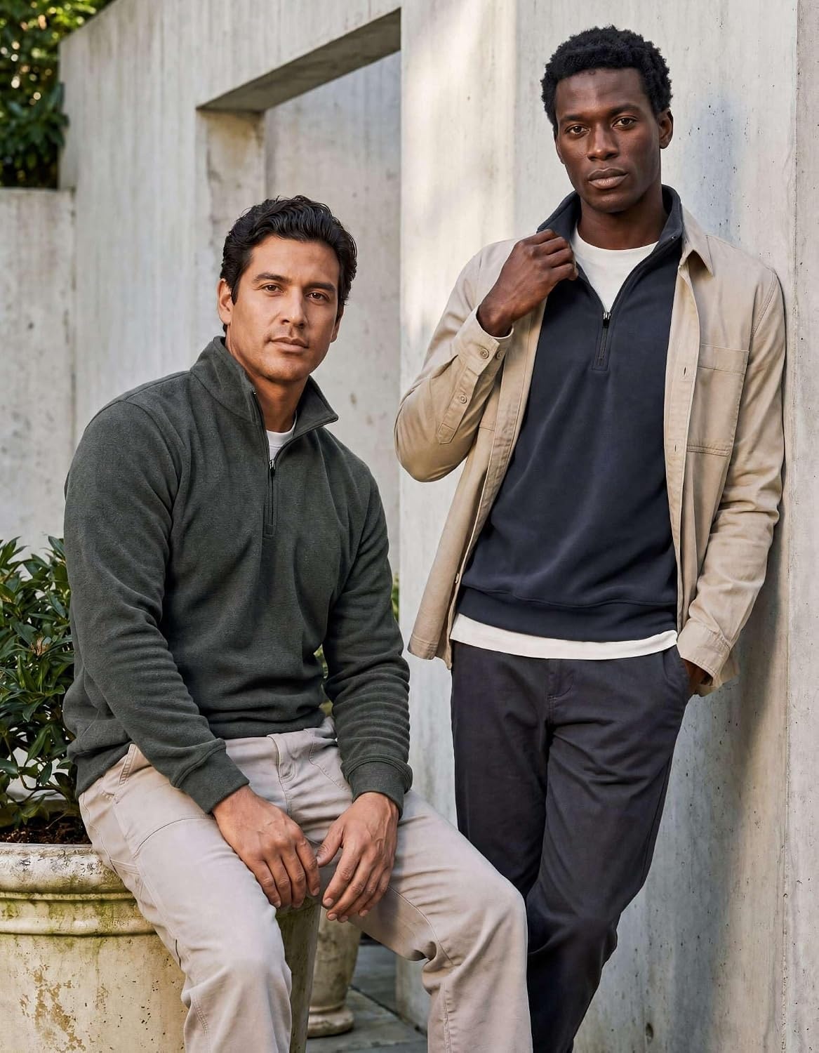 image:image2 Pack Mens Fleece Sweatshirt Sweater Half Zip Pullover Long Sleeve CasualSolid Navy Blazer Charcoal Heather