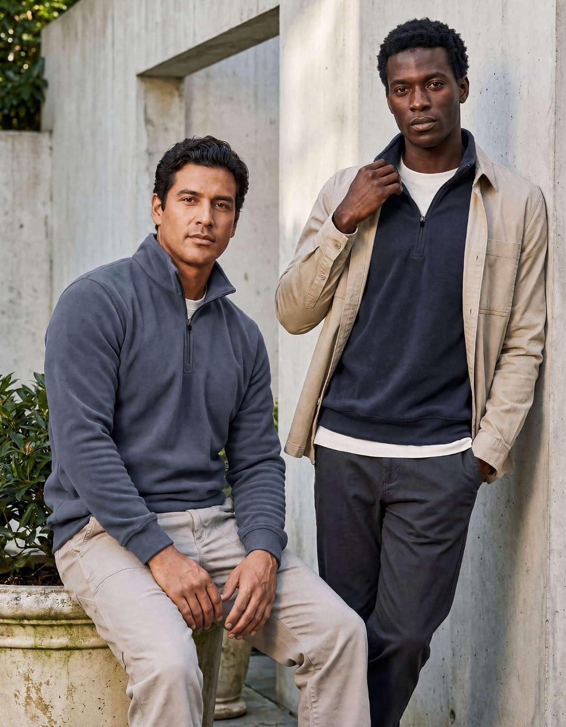 image:image2 Pack Mens Fleece Sweatshirt Sweater Half Zip Pullover Long Sleeve CasualSolid Navy Blazer Solid Vintage Indigo