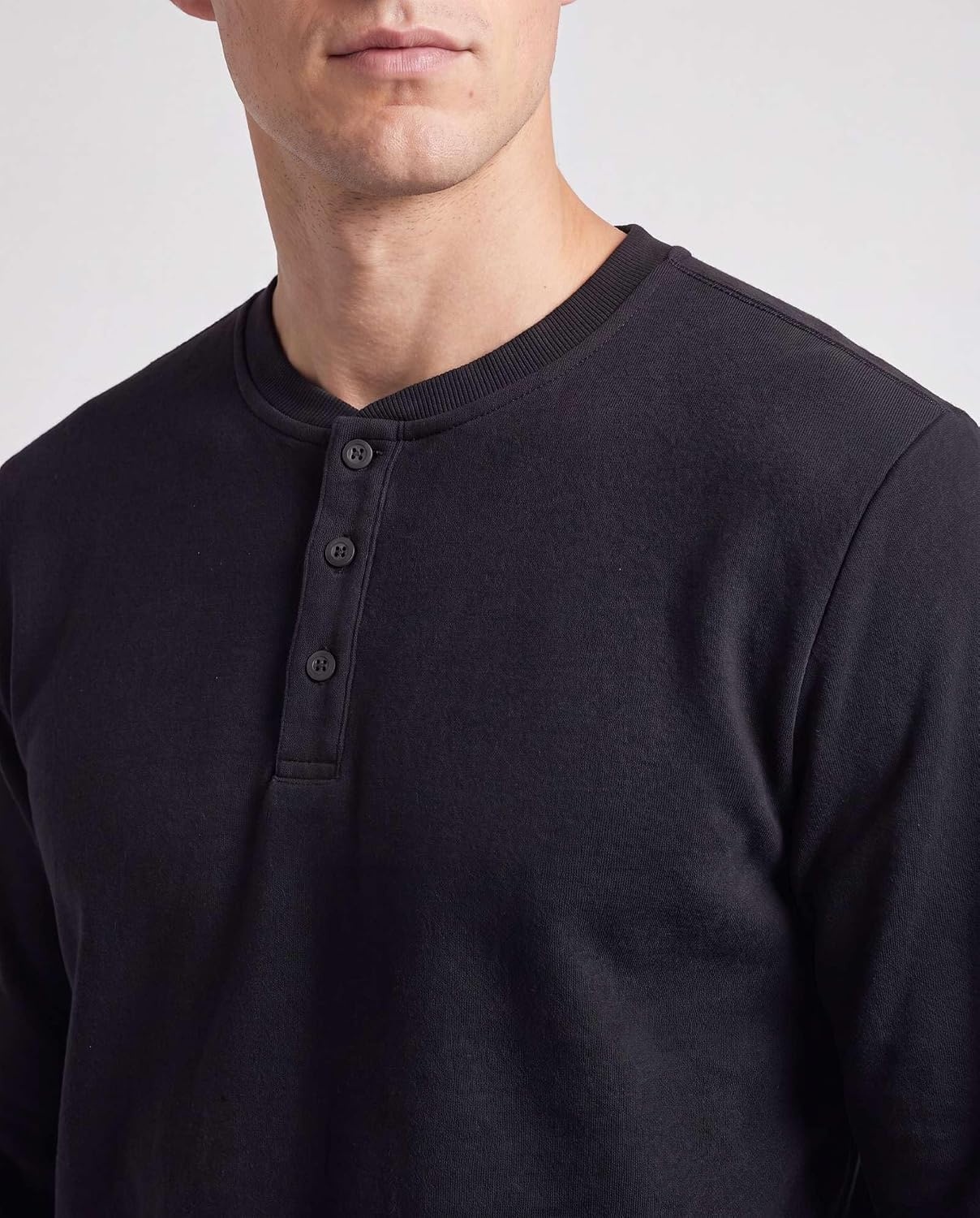 image:image3 Pack Mens Fleece Henley Shirts Long Sleeve Sweatshirt Sweater AthleticSolid Black Solid Navy Blazer Charcoal Heather