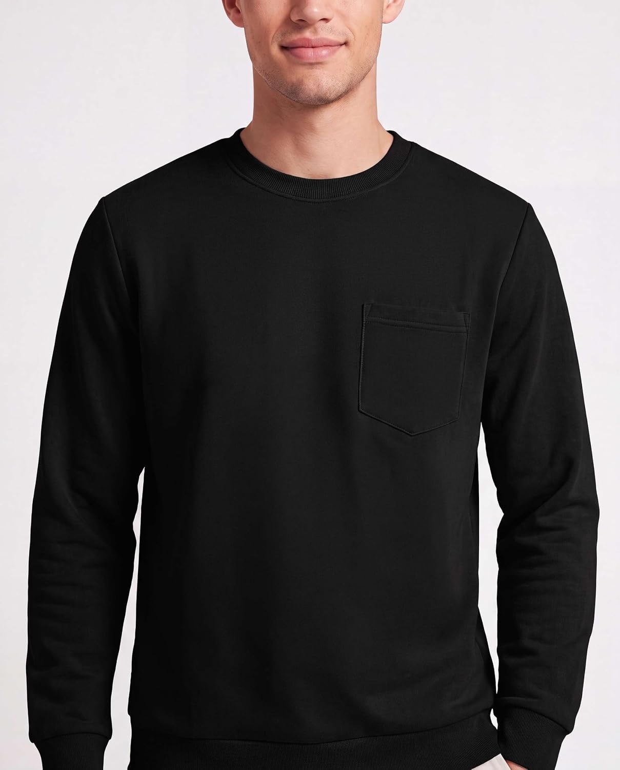 image:image3 Pack Mens Fleece Pocket Sweatshirt Pullover Long Sleeve Shirts SweaterSolid Black Solid Black Solid Black