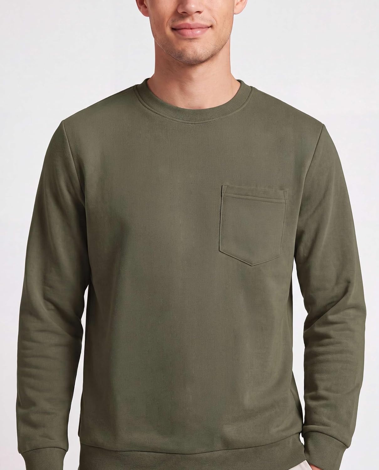 image:image3 Pack Mens Fleece Pocket Sweatshirt Pullover Long Sleeve Shirts SweaterSolid Black Solid Chocolate Torte Solid Olive Night