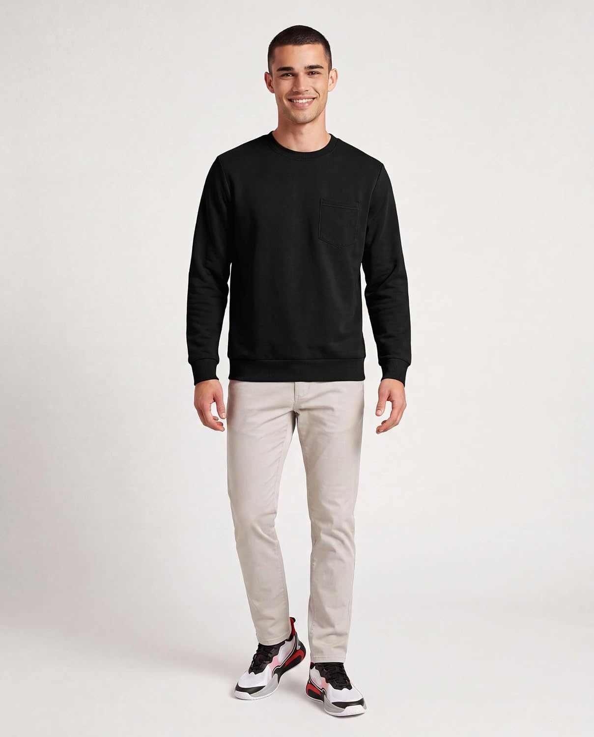 image:image3 Pack Mens Fleece Pocket Sweatshirt Pullover Long Sleeve Shirts SweaterSolid Black Solid Pine Grove Solid Northern Droplet