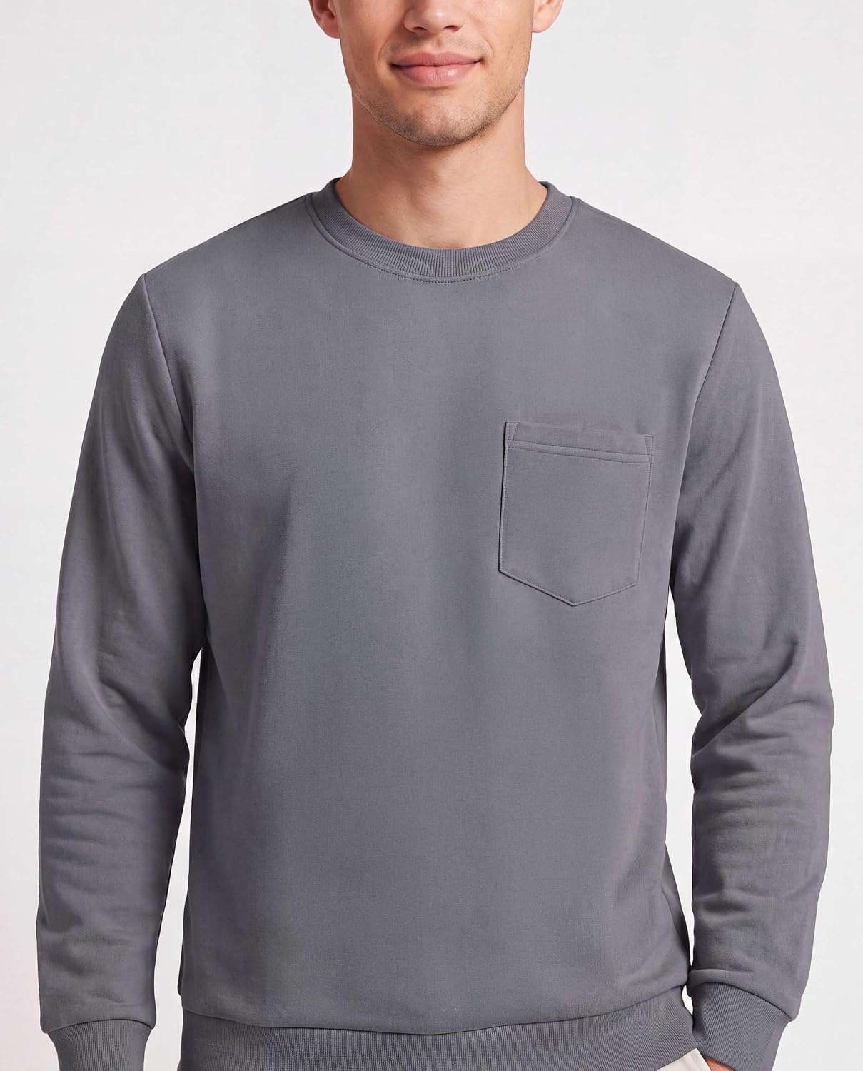 image:image3 Pack Mens Fleece Pocket Sweatshirt Pullover Long Sleeve Shirts SweaterSolid Black Solid Quiet Shade Grey Heather