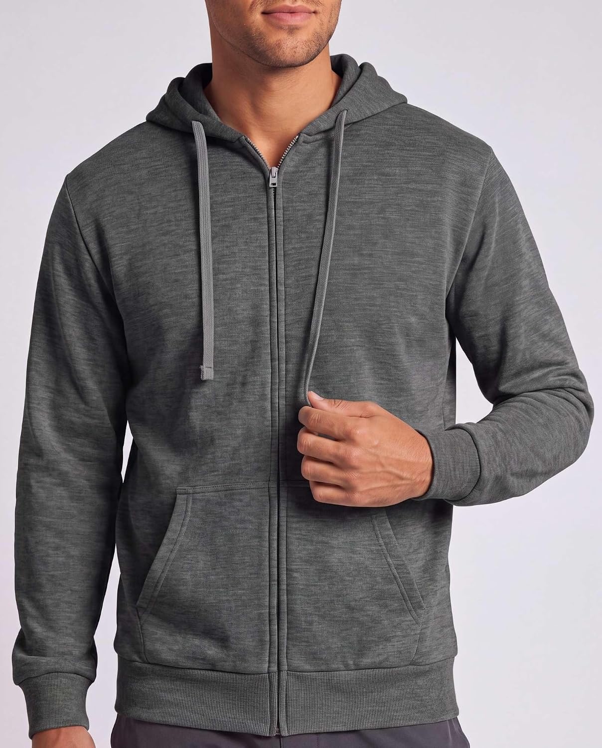 image:image3 Pack Mens Full Zip Up Hoodies Fleece Sweatshirts Jackets Workout ZipperSolid Black Charcoal Heather Grey Heather