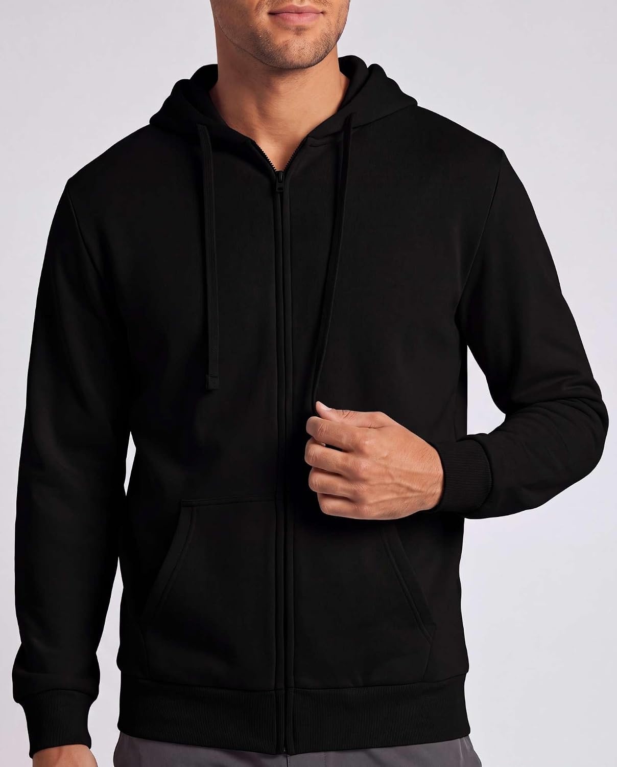 image:image3 Pack Mens Full Zip Up Hoodies Fleece Sweatshirts Jackets Workout ZipperSolid Black Solid Black Solid Black