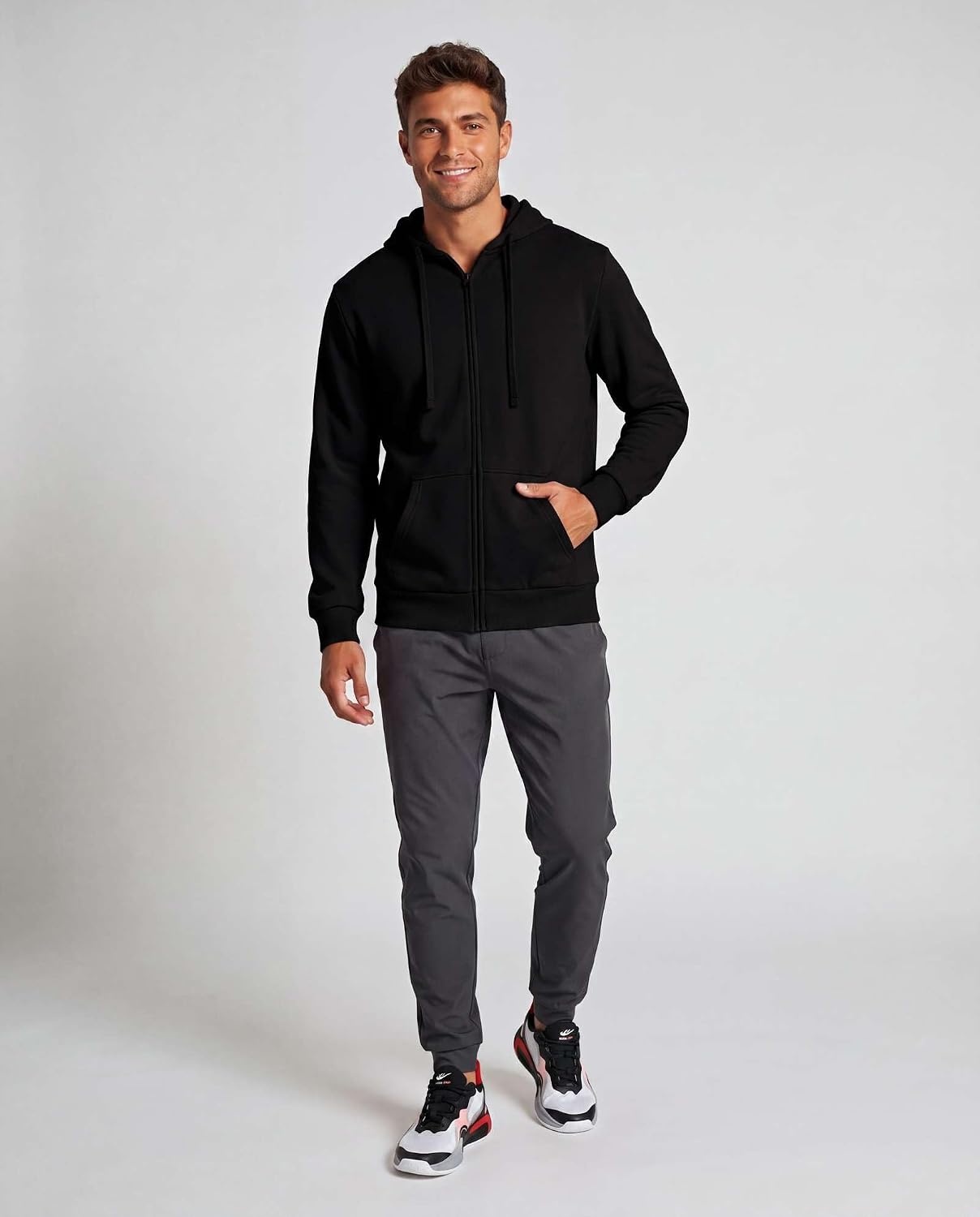image:image3 Pack Mens Full Zip Up Hoodies Fleece Sweatshirts Jackets Workout ZipperSolid Black Solid Black Solid Black