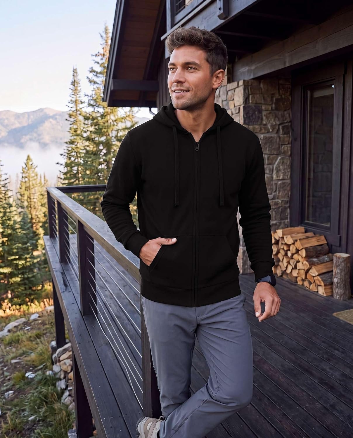 image:image3 Pack Mens Full Zip Up Hoodies Fleece Sweatshirts Jackets Workout ZipperSolid Black Solid Navy Blazer Charcoal Heather