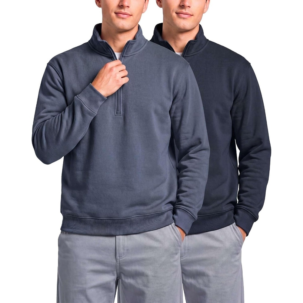image:image2 Pack Mens Fleece Sweatshirt Sweater Half Zip Pullover Long Sleeve CasualSolid Navy Blazer Solid Vintage Indigo