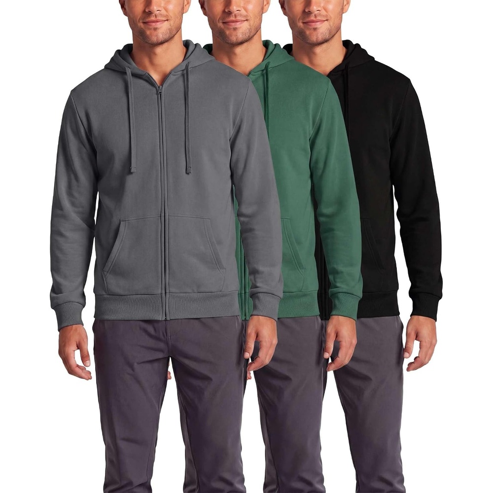 image:image3 Pack Mens Full Zip Up Hoodies Fleece Sweatshirts Jackets Workout ZipperBlack Solid Hunter Green Solid Quiet Shade
