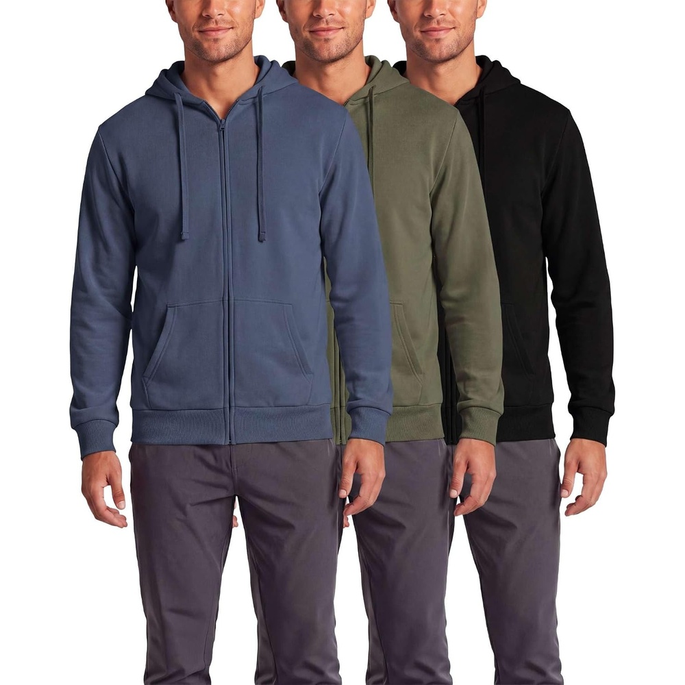 image:image3 Pack Mens Full Zip Up Hoodies Fleece Sweatshirts Jackets Workout ZipperBlack Solid Solid Olive Night Solid Vintage Indigo