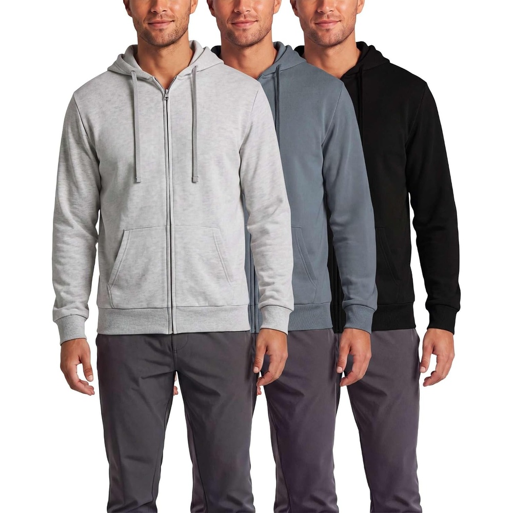 image:image3 Pack Mens Full Zip Up Hoodies Fleece Sweatshirts Jackets Workout ZipperBlack Solid Solid Stormy Weather Grey Heather