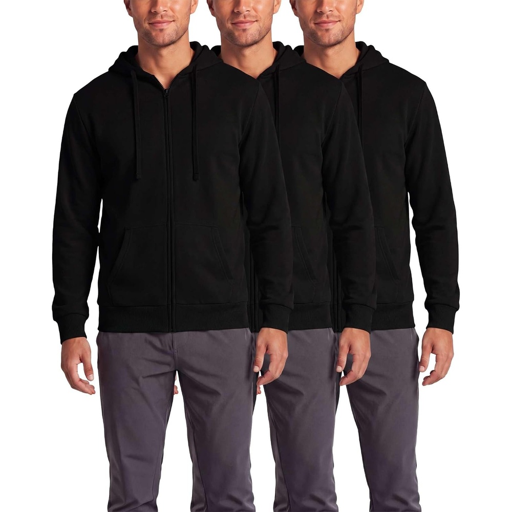 image:image3 Pack Mens Full Zip Up Hoodies Fleece Sweatshirts Jackets Workout ZipperSolid Black Solid Black Solid Black