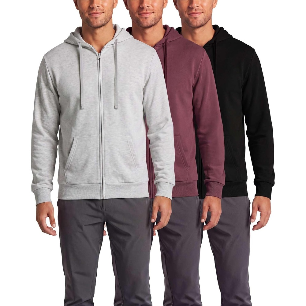 image:image3 Pack Mens Full Zip Up Hoodies Fleece Sweatshirts Jackets Workout ZipperSolid Black Solid Burgundy Grey Heather