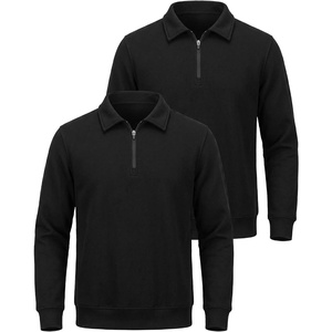 2 Pack Mens Fleece Quarter Zip Sweatshirt Sweater Collared Long Sleeve Top(Solid Black  Solid Black)